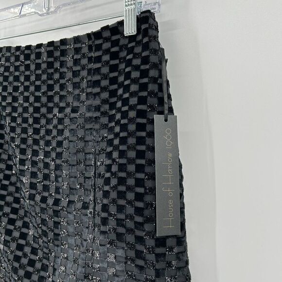 NWT HOUSE OF HARLOW 1960 Black Silver Metallic Velvet Square Mini Skirt Size XS - Picture 4 of 6